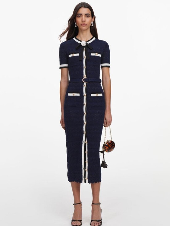 Self-Portrait Dresses & Skirts - Self Portrait Navy Pointelle Knit Midi Dress